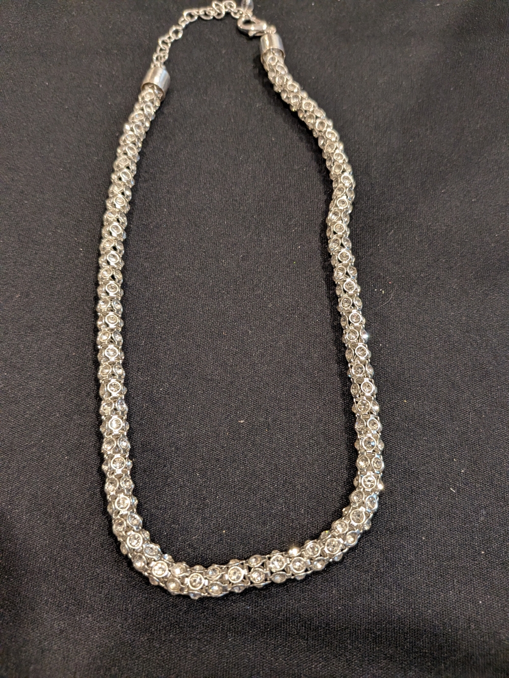 Silver Crystal Rope Necklace - Women Jewelry 9"